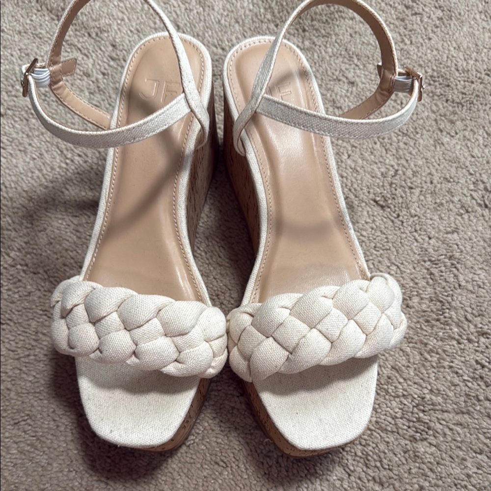 JustFab Cream Wedge Sandals with Braided Design